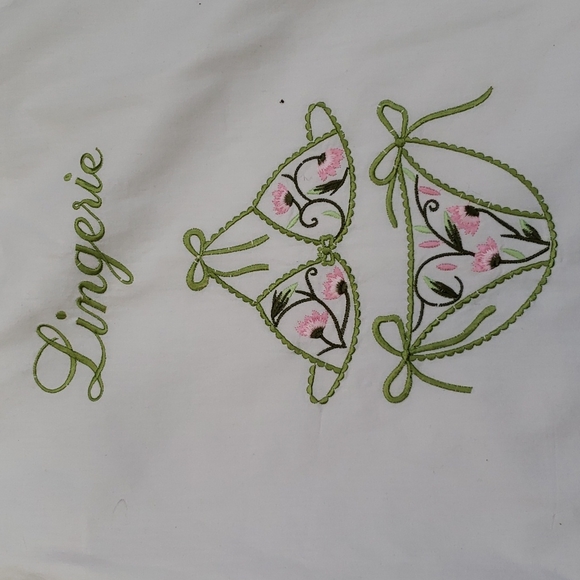 Lily Juliet New York Lingerie Bag Pink And Green Embroidered Drawstring - Picture 2 of 6